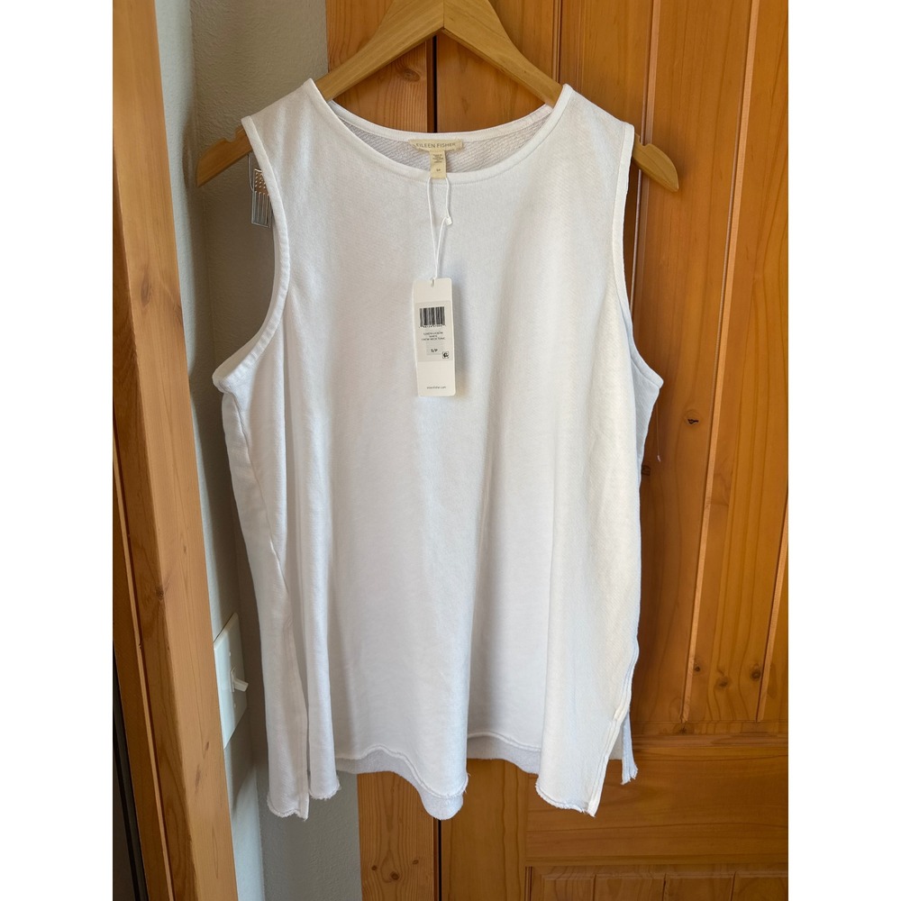 NWT Eileen Fisher White Organic Cotton French Terry Crew Neck Tunic - Picture 4 of 8